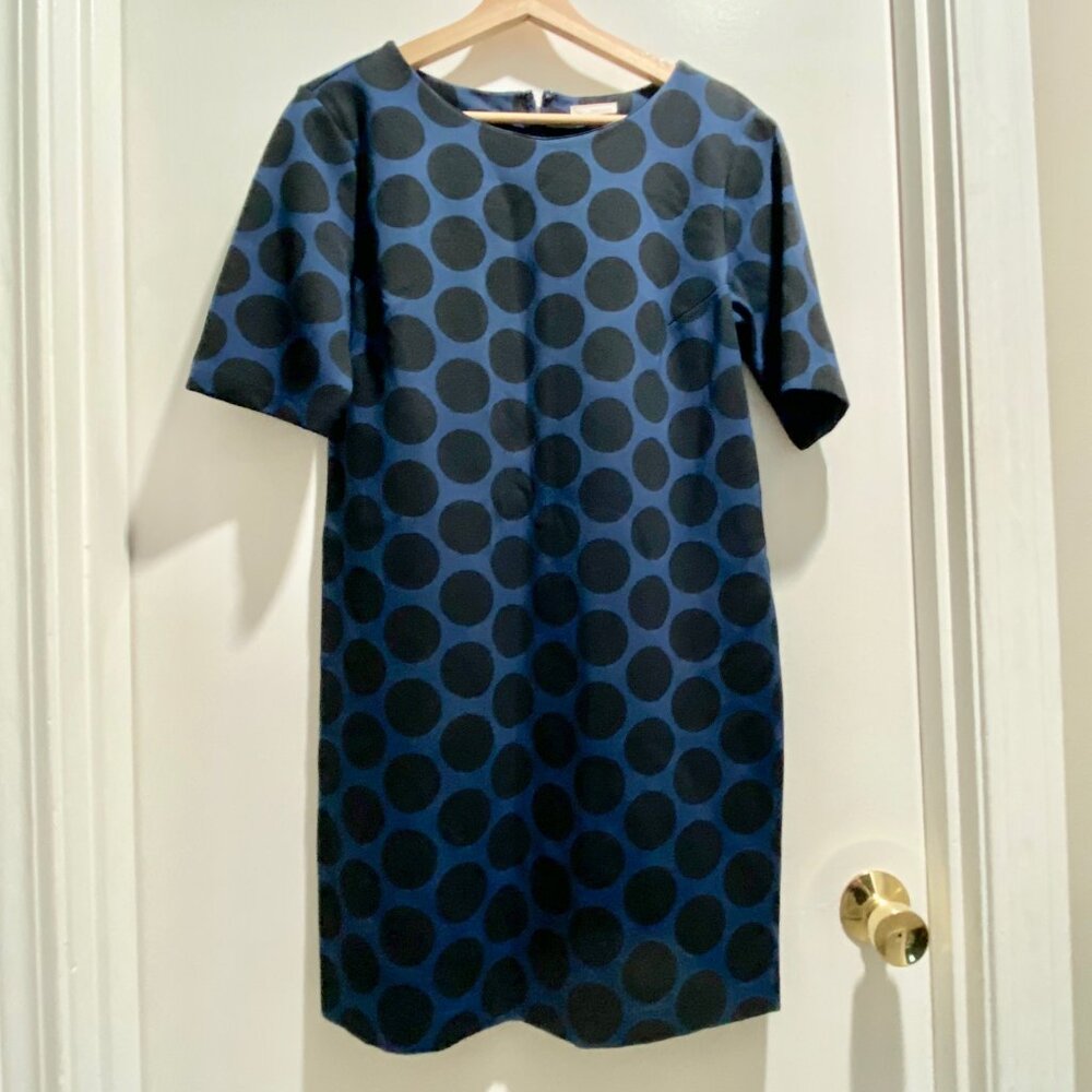 Gap Rayon Polka Dot Preppy Mod Work Basic Capsule Knit Stretch Midi Dress 6